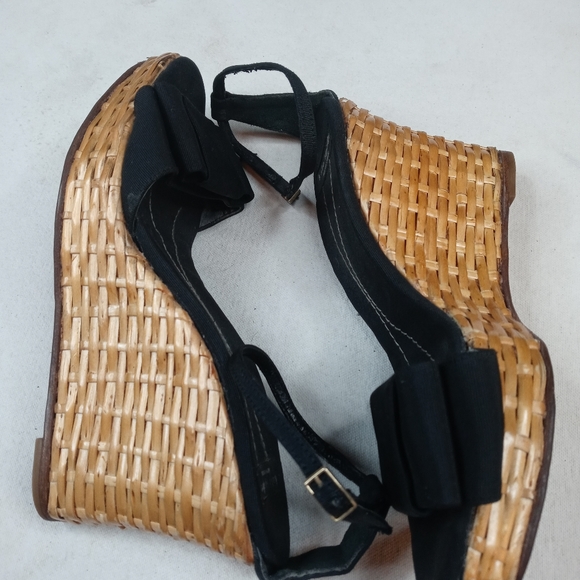 Kate Spade Bamboo Wedge Heels Black Straps Wrap An - Picture 2 of 8